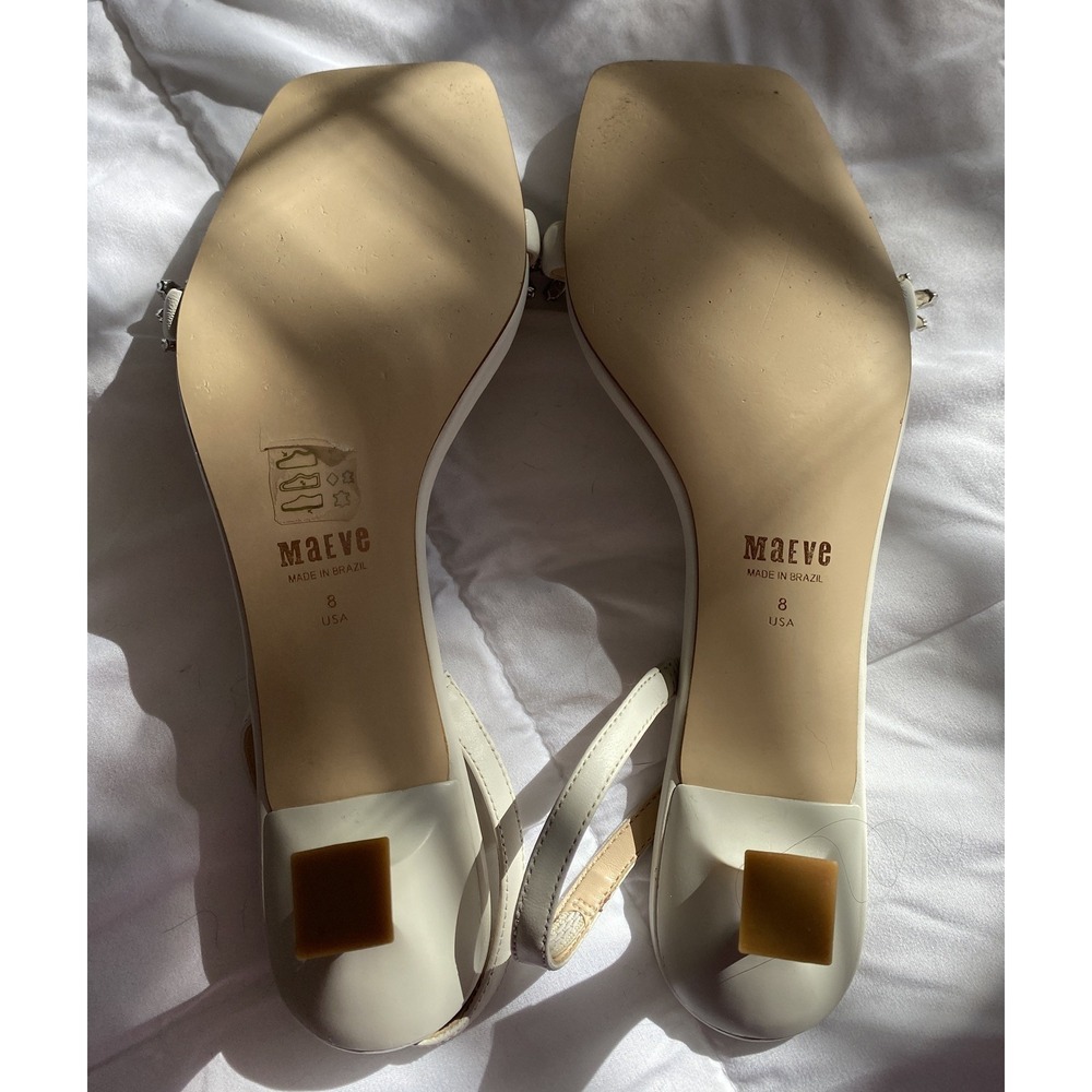Maeve Gem Floral Slingback Kitten Heels Ivory Leather Crystal Embellished Glam 8 - Picture 8 of 8
